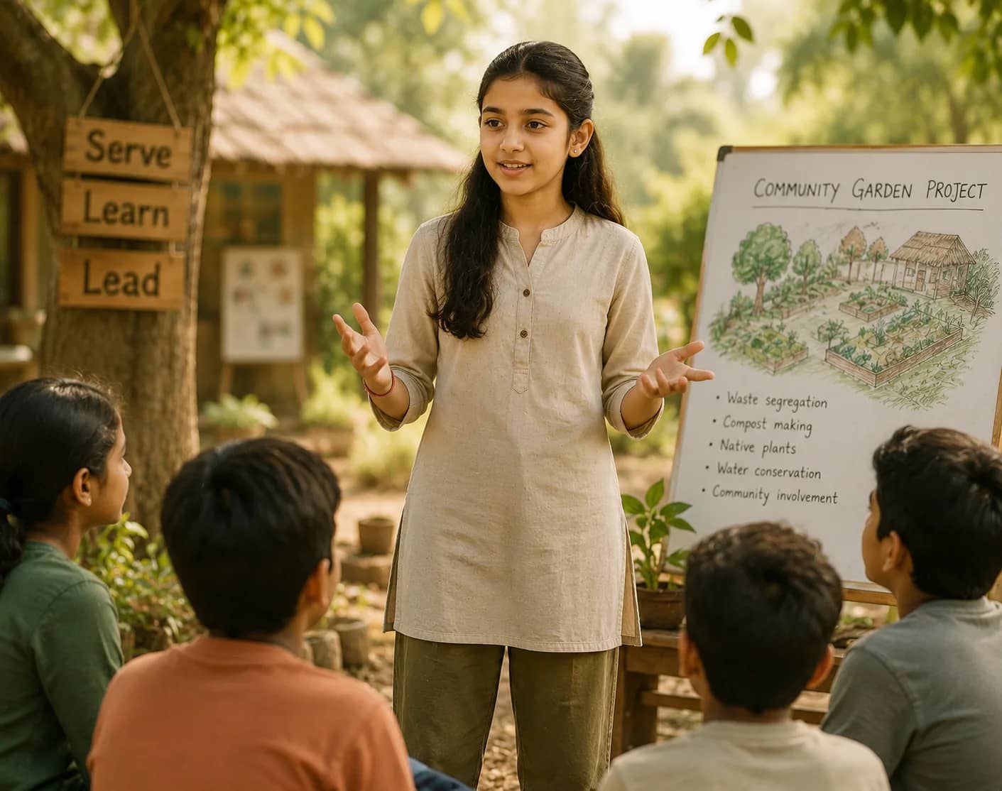 A young person helping someone else.